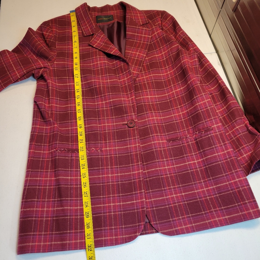 Women's Raspberry Plaid Single-Button Blazer Jacket - Picture 9 of 15